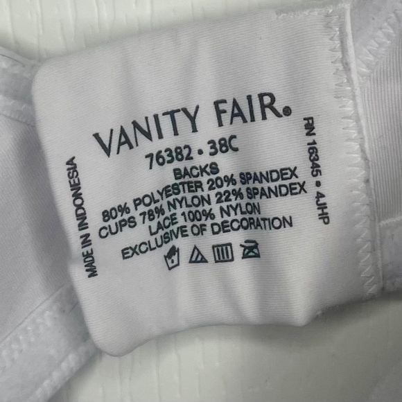 Vanity Fair 76382 Bra 38C White Underwire Lightly Padded Lace Trim Adjustable - Picture 4 of 5